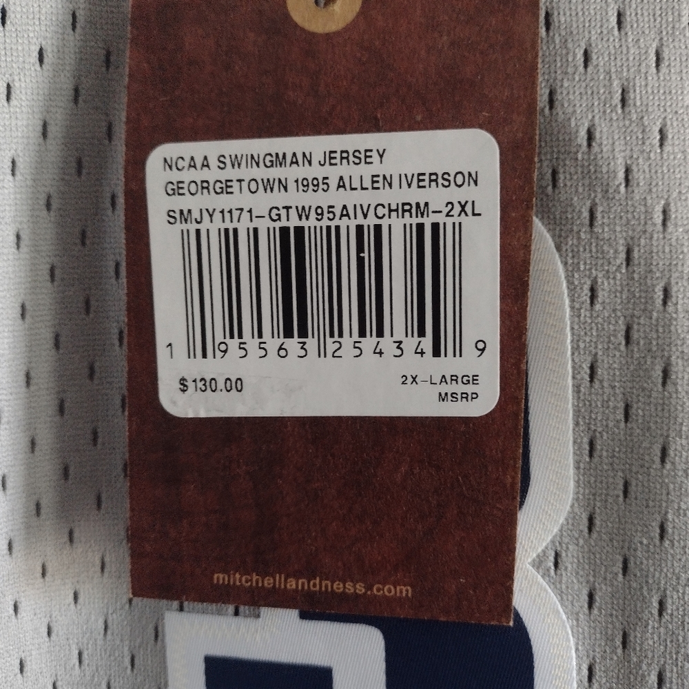 NWT Georgetown Hoyas Allen Iverson Mitchell and Ness 1995-1996 Jersey XXL Grey - Picture 8 of 14